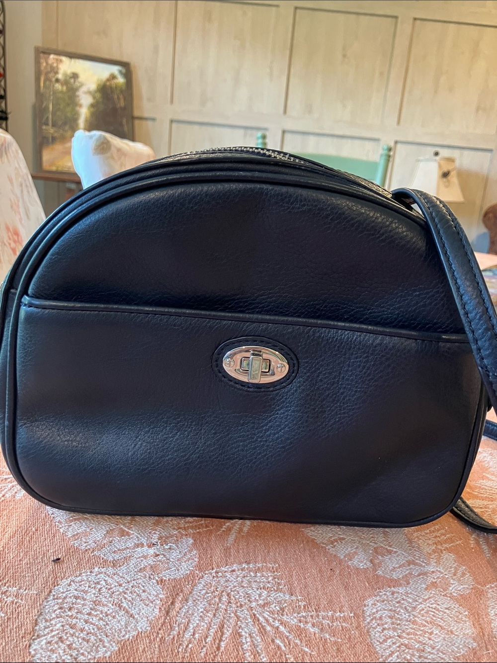 Talbots Black Leather Shoulder Crossbody Bag with Silver Hardware